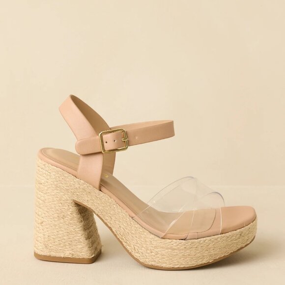 Soda Tan and Clear Espadrille Platform Sandals - Picture 4 of 6